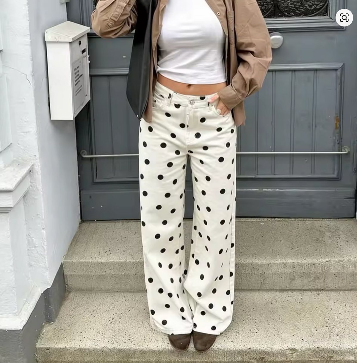 Women Y2K High Waist Wide Leg Jeans Polka Dot Print Straight Leg Denim Pants Retro Casual Streetwear Summer Flare Trousers
